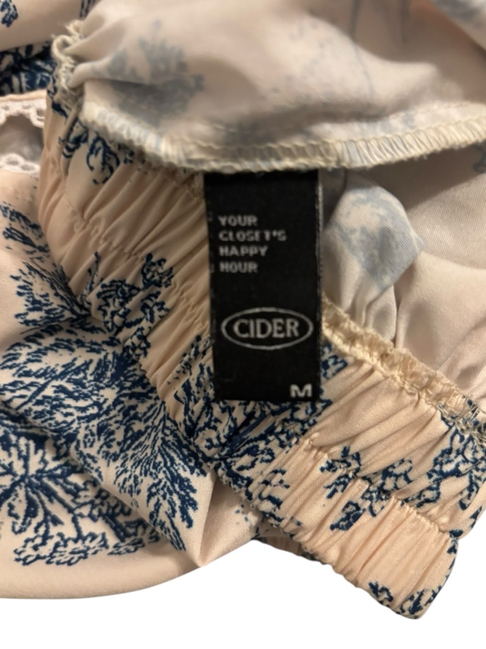 Cider Toile Print Pajama Set Cream Blue Size M Cottagecore Coquette Loungewear - Picture 6 of 6